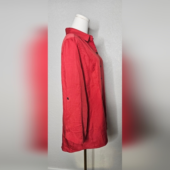 Soft Surroundings Red A-Line Tunic Top 100% Tencel Roll Tab Sleeves P XLarge - Picture 3 of 6